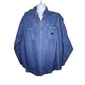 Vintage 80s Izod Long Sleeve Button Up Denim Shirt Mens Size XL Blue Heavyweight